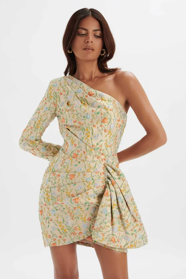 Lavish Alice Suki One Shoulder Wrap Mini Dress In Floral Brocade Discount