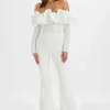 Lavish Alice Tallulah 3D Embroidered Satin Puff Jumpsuit In White Clearance