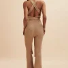 Lavish Alice Tamara Knitted Ribbed Open Back Jumpsuit In Camel Outlet