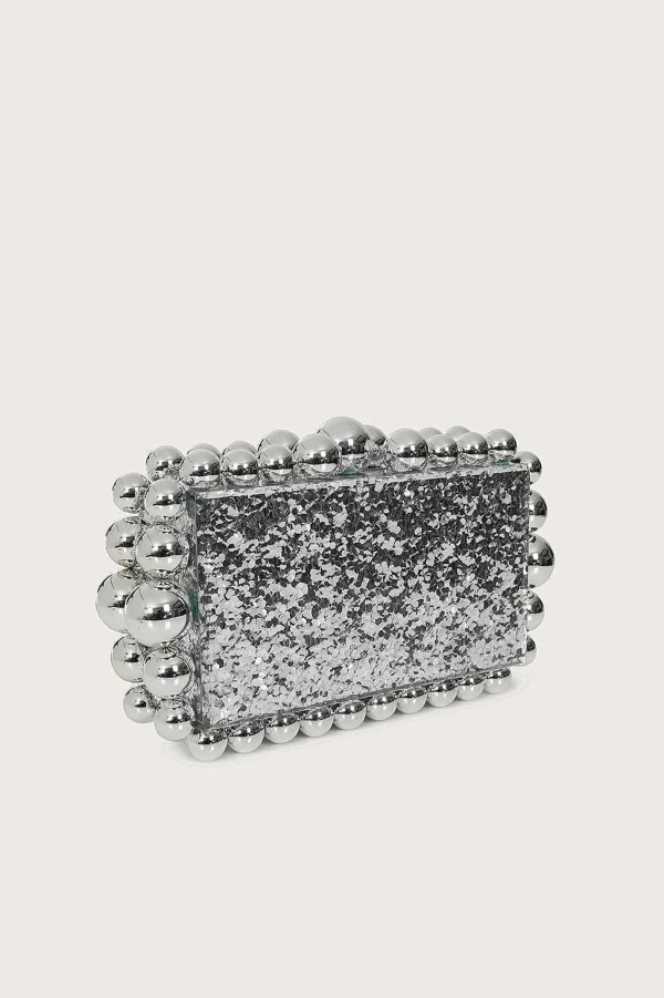 Lavish Alice Tia Marbled Faux Pearl Box Clutch Bag In Silver Sale