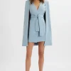 Lavish Alice Tiffany Belted Cape Blazer Mini Dress In Blue Fashion