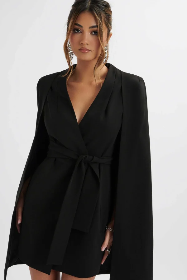 Lavish Alice Tiffany Belted Cape Blazer Mini Dress In Black Fashion