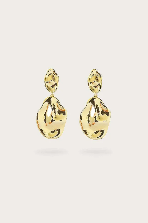 Lavish Alice Yasmin Hammered Effect Oval Drop Gold Earrings Discount