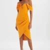 Lavish Alice Zamira 3D Flower Detail Off Shoulder Midi Dress In Orange Shop