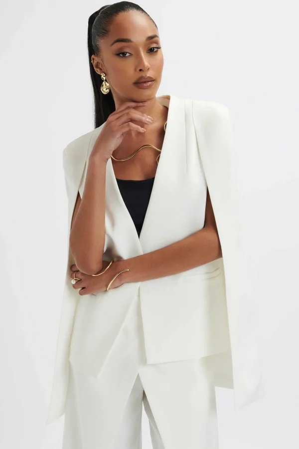 Lavish Alice Zendaya Classic Cape Blazer Jacket In White Flash Sale