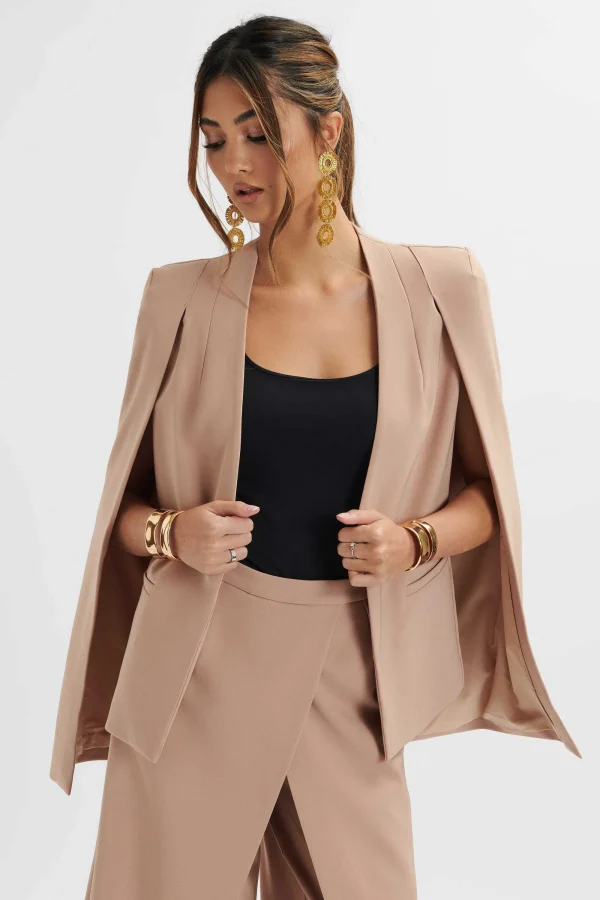 Lavish Alice Zendaya Classic Cape Blazer Jacket In Camel Cheap