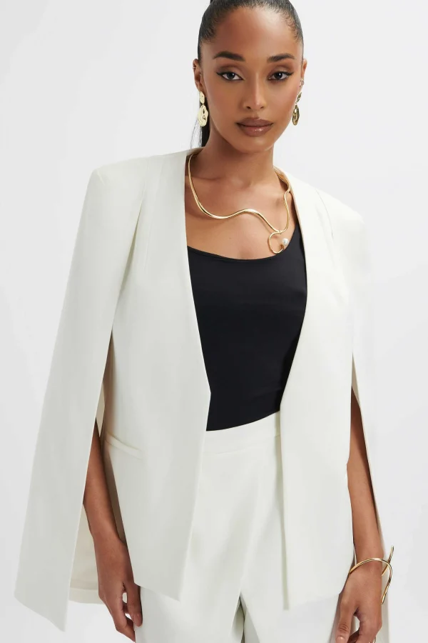 Lavish Alice Zendaya Classic Cape Blazer Jacket In White Flash Sale