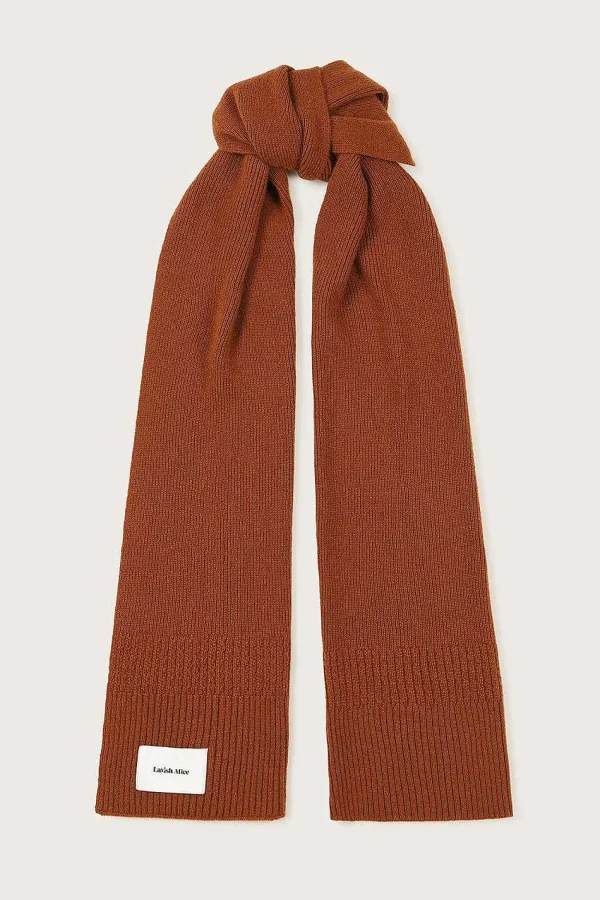 Lavish Alice Zoha Knitted Cashmere Blend Scarf In Camel Hot